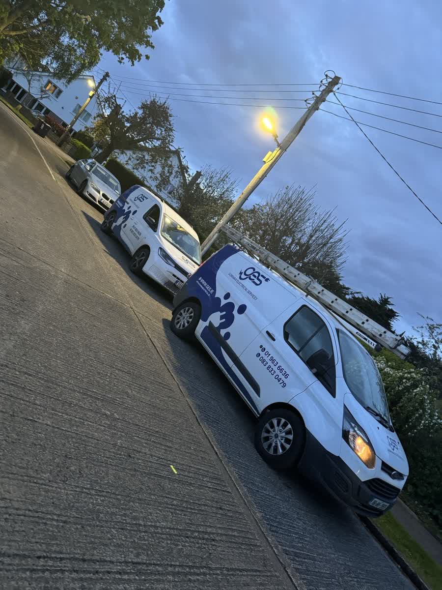 Gorman Electrical Services van arriving for an electrician call-out in Dublin — socket repairs, light installation, fuse board fixes, and emergency electrical work